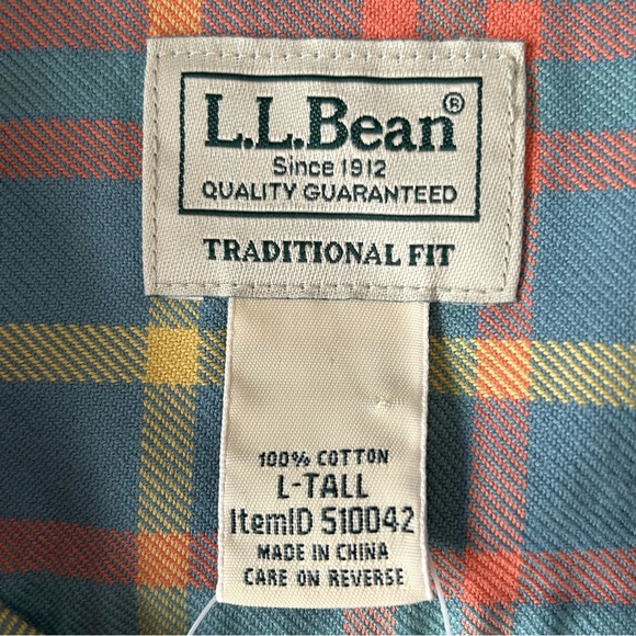 L.L. Bean NEW Blue Plaid 100%‎ Cotton Long Sleeve Twill Button Up Tall Shirt NWT - Picture 7 of 9